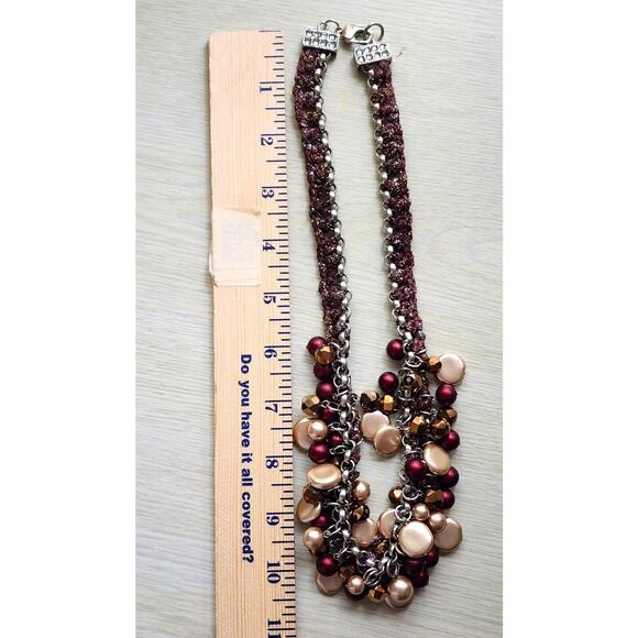 Necklace-Vintage St. John-Multi Strand-Beads-Woven-Dark Purple-Gold-22 in - Picture 14 of 14